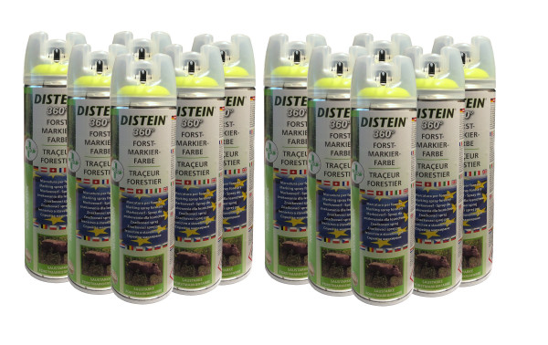 12x Distein Signierspray Markierspray Forstmarkierfarbe Ergonom 360Â° neongelb