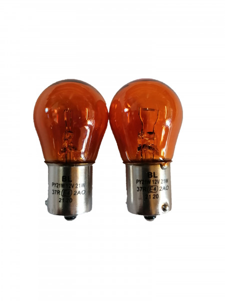 2STK. Glühlampen orange 12V 21W BAU15s