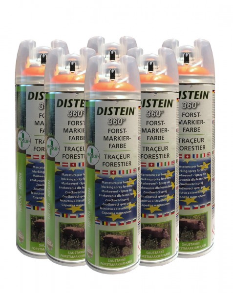 6x Distein Signierspray Markierspray Forstmarkierfarbe Ergonom 360° neonorange