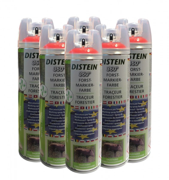 6x Distein Signierspray Markierspray Forstmarkierfarbe Ergonom 360° neonrot